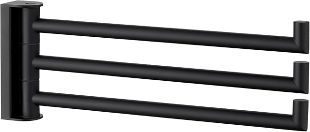 Angle Simple Swivel Hand Towel Holder, SUS 304 Stainless Steel Foldable 3 Towel Bars for Bathroom, Matte Black