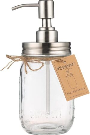 16oz Mason Jar Soap Dispenser Clear Glass with Rust Proof Stainless Steel Pump Liquid Soap Dispenser for Bathroom,KitchenDecor Great for Lotions, Liquid Soaps(Silver)