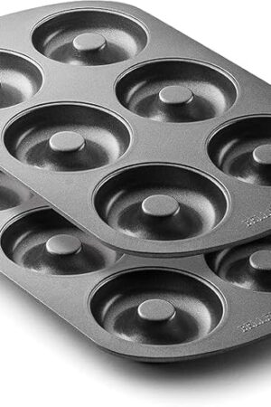 Bellemain Premiere Donut Pan for Baking | Nonstick 12.5 x 8.5? Doughnut Pan with 6-Doughnut Molds | Steel Donut Trays | Make Perfect Bagels and Cake Donuts (2)