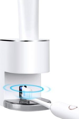 Automatic Toothpaste Dispenser Wall Mounted: White Electric 6 Adjustable Levels Auto Toothpaste Squeezer Smart Rechargeable Touchless for Kids Adults - Bathroom - Replaceable Parts