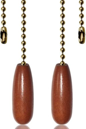 2 Pack Ceiling Fan Pull Chain Extender, 12 Inches Wooden Decorative Pendant Extension Chains, Beaded Ball Fan Cord Extender Ornament (Walnut)