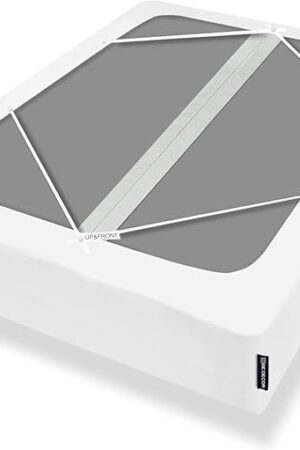 Bedecor 4-9 Inches Split Box Spring Cover King Size White with Stretchy Jersey Fabric Bed Frame Cover Wrap Around 4 Sides Elastic Bed Skirt Alternative Boxspring Cover King/Cal King