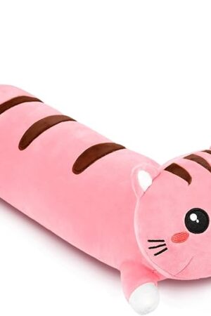 AFAN Long Cat Plush Cute Cat Body Pillows Kawaii Stuffed Animals Plushies Soft Cuddly Cotton Plush Toys Room Decor Gifts for Kids Girls Boys Adults (Pink, 19.6 Inch)