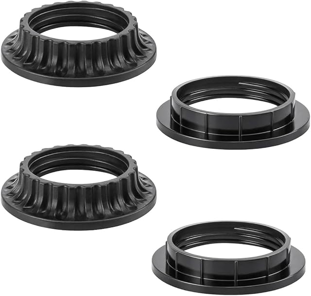4PCS E26 Light Socket Shade Rings Collar Rings, 2 Assorted Size Lamp Shade Rings 34mm 39mm Inner Diameter, Black Threaded Reducer 1-3/8 Inches and 1-1/2 Inch