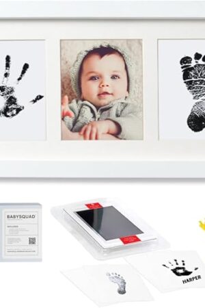 Baby Prints Newborn Handprint and Footprint Picture Frame Keepsake Kit, 13.5 x 7 INCHES (Large Size), Mess-Free Ink Pad Included | Gift for New Parents for Babyshower | Photo Keepsake