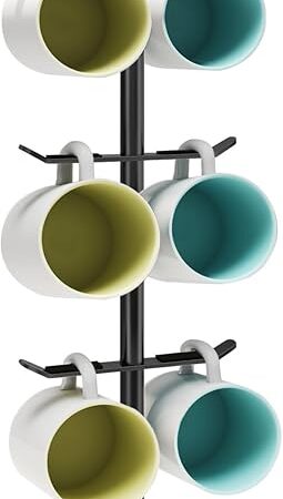 Cup Holder Tree with 6 Hooks, Metal Coffee Mug Rack Stand (Black)