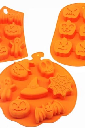 3 PCS Silicone Halloween Ghost Pumpkin Baking Mold Set Non-Stick Chocolate Jelly Fondant Cake Baking mold for Party Gift Handmade Soap Molds with Shape of Skull Bat Ghost