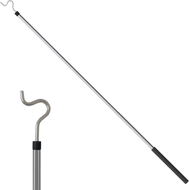 Clothes Hook Pole, Clothes Hanger Reaching Hook for Hanging Clothes Light and Plants Extendable from 35" to 50" Made of Stainless Steel Tube with Sponge Handle (50inch)