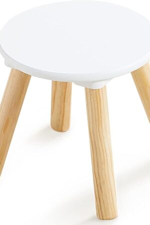 Beright Wooden Step Stool for Kids, 9 Inch Round Kids Chair fit with Sensory Table, Sturdy Sitting Stool with Assembled Four-Legged for Children Toddler, 1 Pack