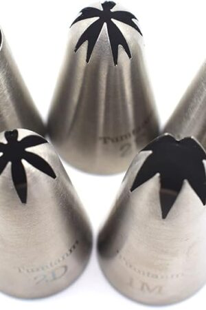#1A #2F #2D #1M #2CZ Seamless Stainless Steel Piping Icing Tips, 5 Pack Extra Large Piping Nozzles Cupcake Decorating Kit