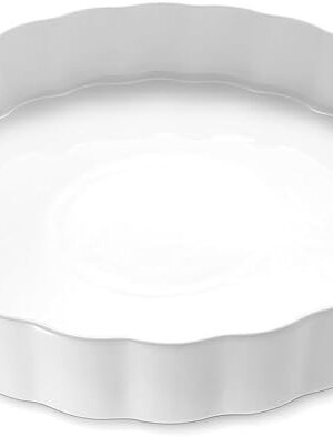 Ceramic Pie Pan For Baking,13Inch Round Baking Dish With Double Handle,Pie Plate With Ruffled Edge-Microwave, Dishwasher, and Oven Safe