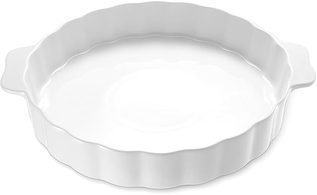 Ceramic Pie Pan For Baking,13Inch Round Baking Dish With Double Handle,Pie Plate With Ruffled Edge-Microwave, Dishwasher, and Oven Safe