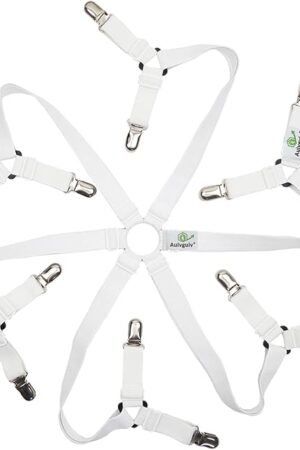 Adjustable Elastic Fitted Sheet Straps,Crisscross Bed Sheet Fasteners Suspenders,Fit Round and Square Mattresses (3 Way White)
