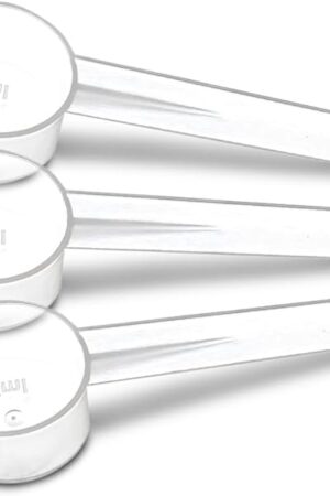 3 Measuring Spoons Set with Short Handle - 1 Teaspoon (5 ML) Clear Plastic Scoops for Creatine, Coffee, Grains, Spices, Powders, and Other Dry Goods, BPA Free, Kitchen Tools Measure, Fits in Jars