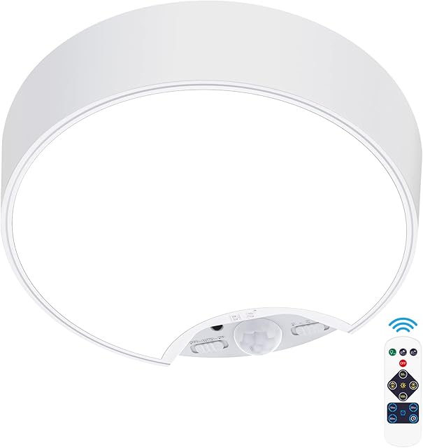 BLS Motion Sensor Ceiling Light with Remote, Battery Operated Lighting, 120 LED Closet Lights Motion Activated, Wireless Lamp for Shed Laundry Stairs Garage Bathroom Shower Porch 400 LM