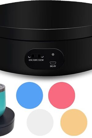 YVV Motorized Rotating Display Stand, Cup Display Turner Stand, Electric Rotating Base for Glitter Tumblers, 360 Automatic Mute Rotating Turntable with 4 Colors Backgrounds for Epoxy Cup Display