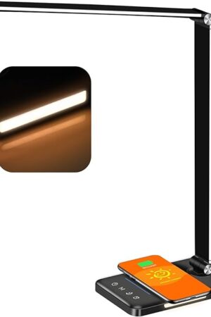 AFROG 8-in-1 4th Gen Multifunctional LED Desk Lamp with 10W Fast Wireless Charger,USB Charging Port,1200Lux Super Bright,5 Lighting Mode,7 Brightness 40 Min Timer,Night Light Function,5000K
