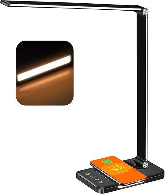 AFROG 8-in-1 4th Gen Multifunctional LED Desk Lamp with 10W Fast Wireless Charger,USB Charging Port,1200Lux Super Bright,5 Lighting Mode,7 Brightness 40 Min Timer,Night Light Function,5000K