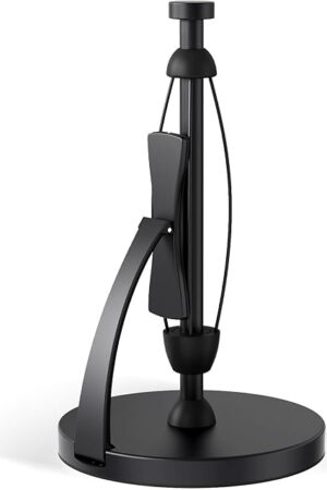 VEHHE Paper Towel Holder Countertop, Black Paper Towel Holder with Spring Activated Arm and Damping Effect, Simply Tear Paper Towel Stand for Bathroom and Kitchen (Black)