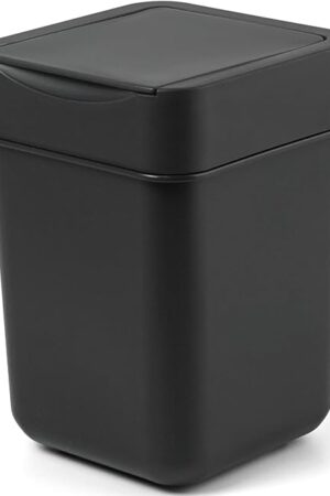 carrotez Mini Trash Can, Coffee Bar, Vanity, Desk, Countertop, 2 Liter/ 0.5 Gallon, Mini Wastebasket, Garbage Container Bin - Black
