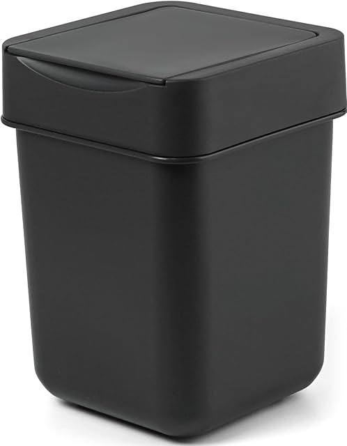 carrotez Mini Trash Can, Coffee Bar, Vanity, Desk, Countertop, 2 Liter/ 0.5 Gallon, Mini Wastebasket, Garbage Container Bin - Black