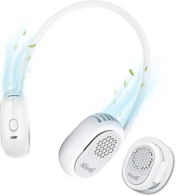 Alioth Portable Neck Fan - Hands Free, Bladeless, 360° Rotatable Battery Operated Wearable Personal Fan, 3 Speeds Cooling, Rechargeable, Leafless, Headphone Design, Mini USB Powered Desk Fan