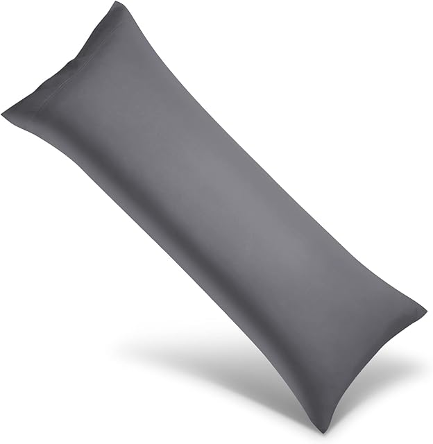 Body Cooling Pillowcase Long Pillow Case Breathable Cool Silky Soft Rayon Derived from Bamboo Fabric,Hair and Skin Friendly,Dark Grey,1 Pack,20x54IN