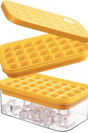 Brigii Ice Cube Tray with Lid&Bin, Ice Cube Mold with 56 Cubes, Stackable Ice Trays for Freezer with Easy-Release Silicone Bottom, for Drinks, Coffee, cocktail
