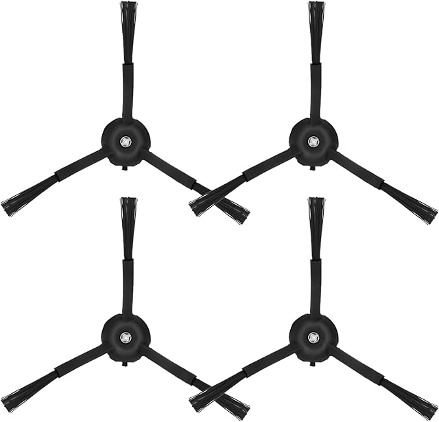 Bristle Side Brushes (4 Pack) Compatible with Roborock Q7, Q7Max, Q Revo, S7MaxV, S8, S7, S6, S5, S4 and E Series Robot Vacuums - Black