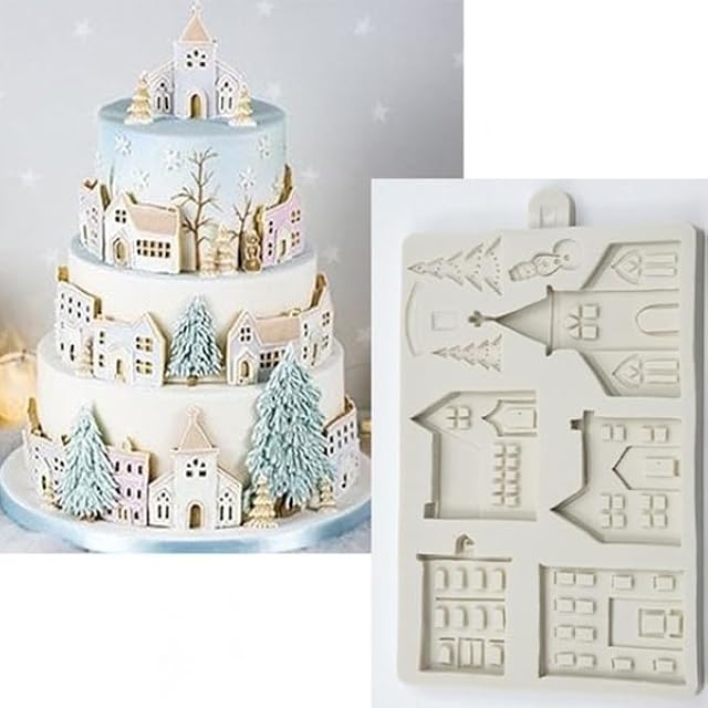 3D Xmas Christmas Tree House Silicone Mold For Fondant Cake Decor Chocolate Sugarcraft Gingerbread Baking Mould