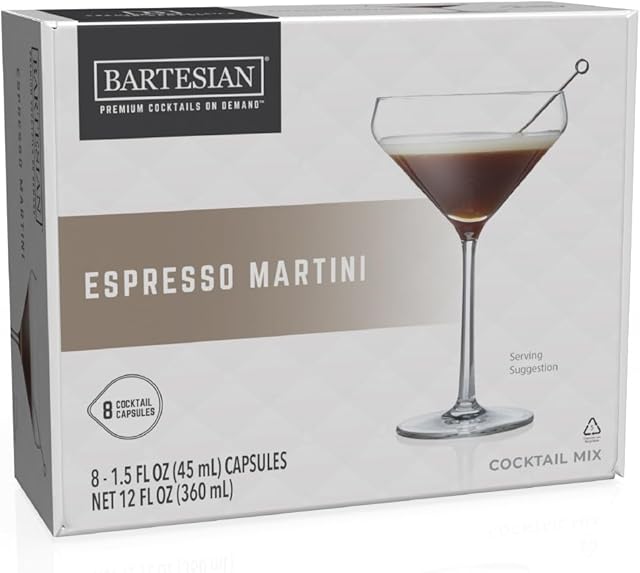 Bartesian Espresso Martini Cocktail Mixer Capsules for Cocktail Machine – Home Bar Mixology Cocktails Mix Pod Capsule Set To Use With the Cocktail Drink Maker Machine – Pack of 8