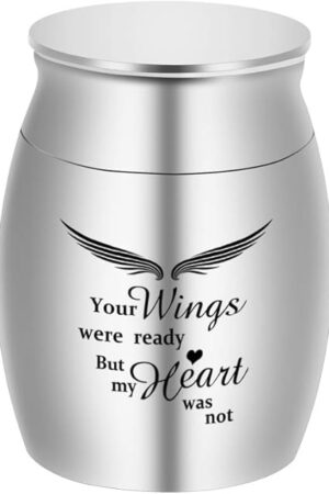 Dletay Small Keepsake Urns for Human Ashes 1.57 Inch Mini Cremation Urns for Ashes Stainless Steel Memorial Ashes Holder-Your Wings were Ready, But My Heart was Not