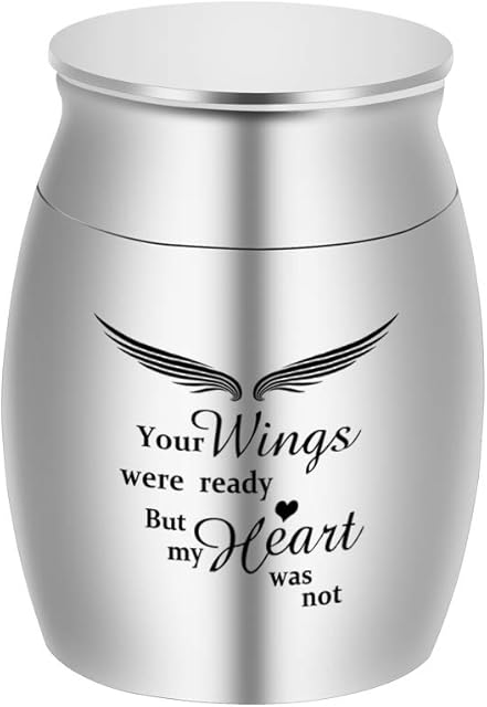 Dletay Small Keepsake Urns for Human Ashes 1.57 Inch Mini Cremation Urns for Ashes Stainless Steel Memorial Ashes Holder-Your Wings were Ready, But My Heart was Not
