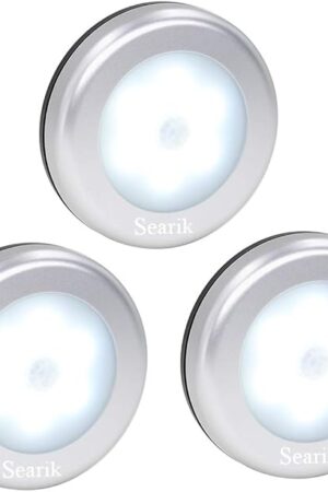 3 Pcs Motion Sensor Light Indoor, Searik Magnetic LED Night Light Battery Powered Step Lights Stair Closet Light Under Cabinet Lighting Stick On Anywhere Lamp for Home Kitchen Hallway Cabinet Bathroom