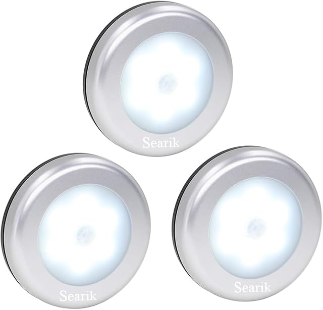 3 Pcs Motion Sensor Light Indoor, Searik Magnetic LED Night Light Battery Powered Step Lights Stair Closet Light Under Cabinet Lighting Stick On Anywhere Lamp for Home Kitchen Hallway Cabinet Bathroom