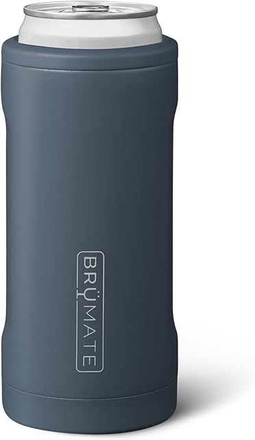 BrüMate Hopsulator Slim Can Cooler Insulated for 12oz Slim Cans | Skinny Can Insulated Stainless Steel Drink Holder for Hard Seltzer, Beer, Soda, and Energy Drinks (Nightfall Blue)