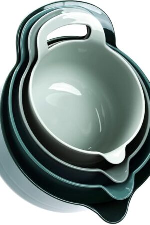 BoxedHome 4 Pack Nesting Mixing Bowl with Pour Spout and Handle, BPA free Microwave & Dishwasher Safe(Green, 4 Pack with Handle)