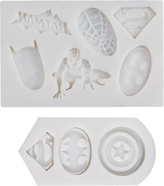 2 Pieces Superheros Themed Silicone Fondant Molds Cookie Fondant Molds Candy Chocolate Fondant Molds