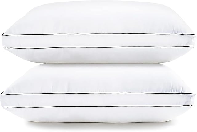 LANE LINEN Bed Pillows Standard Size Set of 2 - Medium Soft Support Gusseted Hotel Pillows, Down Alternative Pillow for Side Sleepers, Machine Washable, Comfortable for Quality Sleep - White