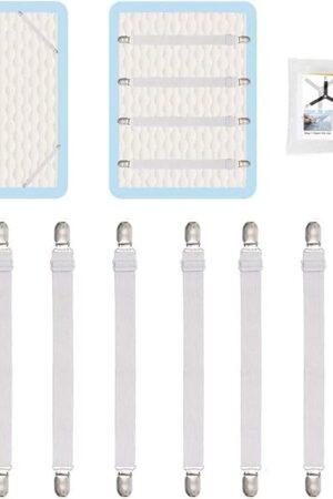8Pcs Adjustable Bed Sheet Straps Clips, Elastic Mattress Sheet Fasteners Holder and Suspenders, Grippers to Hold Sheet, Mattress, Sofa, Couch, Table Cloth, Recliner Ironing Board Cover and More