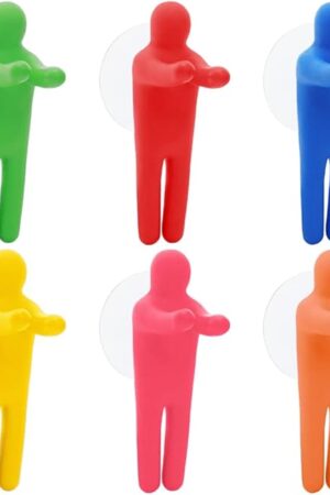 6 Pieces Colorful People Toothbrush Holder With Suction Cup Hooks, Wall Mounted for Shower Bathroom