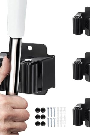 3PCS Wall Mounted Broom and Mop Holder, Stainless Steel Matte Black