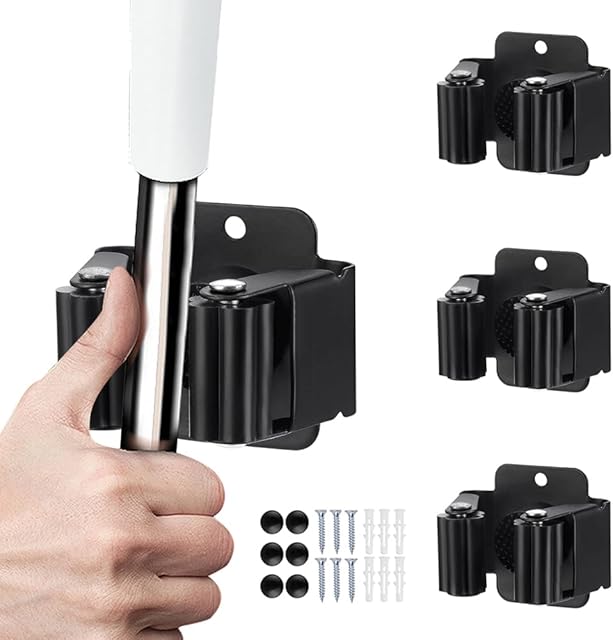 3PCS Wall Mounted Broom and Mop Holder, Stainless Steel Matte Black