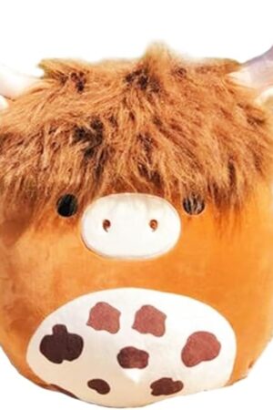 12'' Scottish Cow Plush Toy - Soft Stuffed Animal Pillow for Kids, Girls, Boys - Cute Kawaii Brown Fluffy Cow Plushie for Birthdays