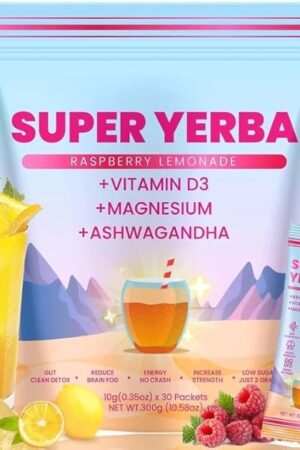 Anwezen Super Yerba Mate Instant Powder - Raspberry Lemonade Flavor | Mental Clarity & Digestive Support with Antioxidants - 30 Servings