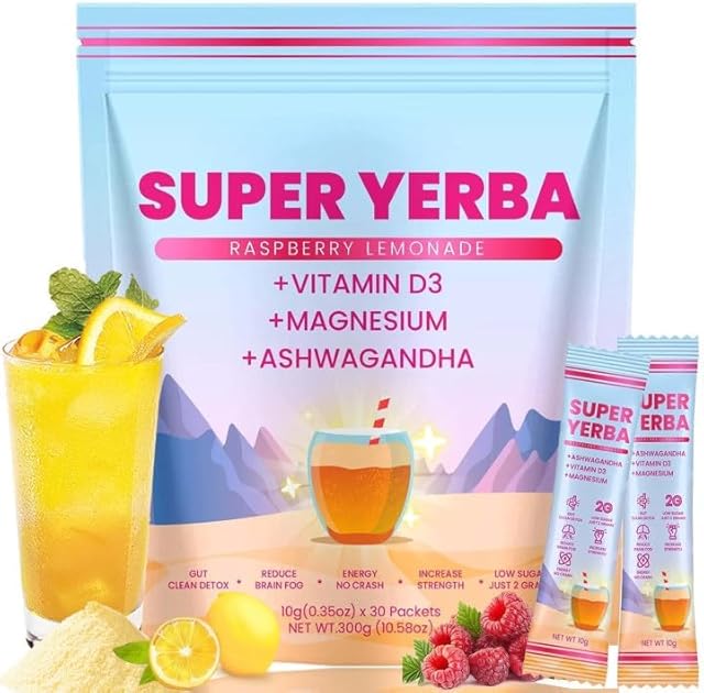 Anwezen Super Yerba Mate Instant Powder - Raspberry Lemonade Flavor | Mental Clarity & Digestive Support with Antioxidants - 30 Servings