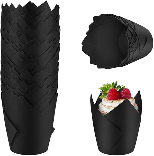 Baking Cups 100Count Cupcake Liners Standard Tulip Baking Paper Cupcake Greaseproof Muffin Liners for Wedding Birthday Christmas Party Baby Shower Anniversaries All Festivals, Black