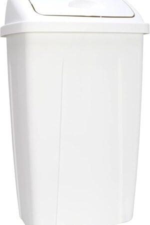 13 Gallon Trash Can, Plastic Swing Top Kitchen Garbage Trash Can (White)