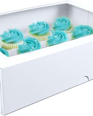 Ala Merchandise (12-Pack) – White Mini Cupcake Favor Boxes with Windows and Inserts, Designed to Hold 12 Mini Cupcakes, Muffins, or Pastries – Bulk Pack of 12 Boxes.