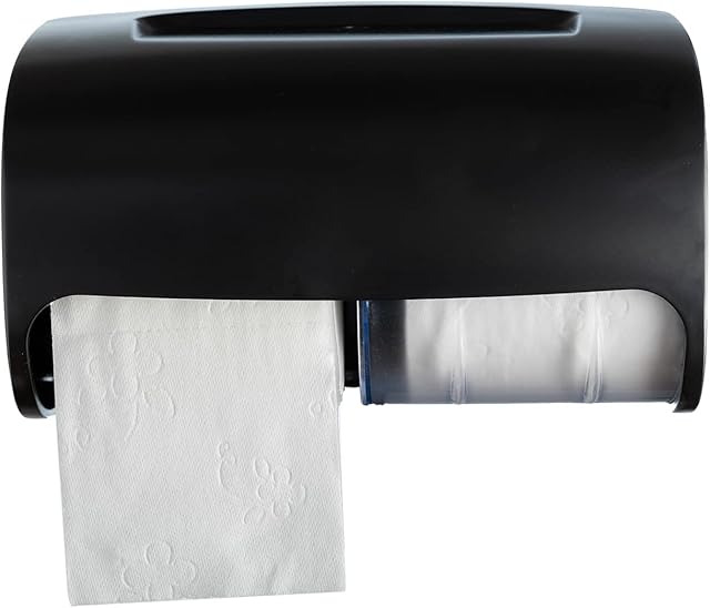 Commercial Toilet Paper Dispenser Wall Mount, Double (2 Roll) Locking Toilet Paper Holder (Black), Compact Two Roll, Side by Side Design Tissue Paper Dispenser (Dispensador de Papel Higienico Doble)